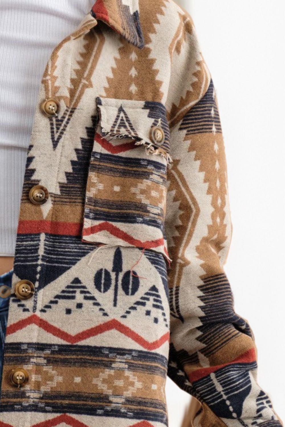 Geometric Button Up Long Sleeve Jacket-Angel Casuals