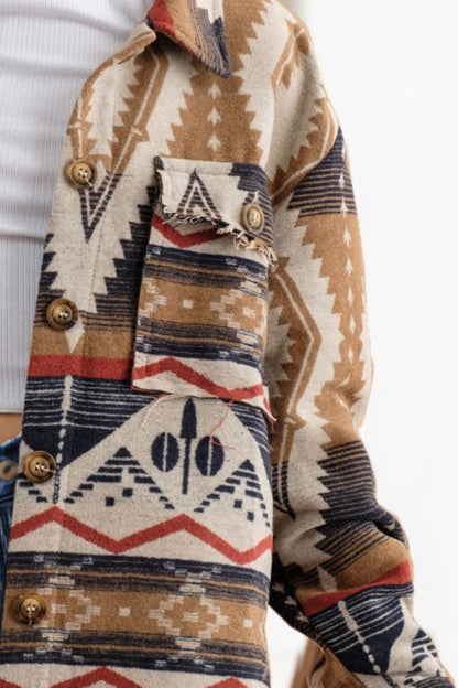 Geometric Button Up Long Sleeve Jacket-Angel Casuals