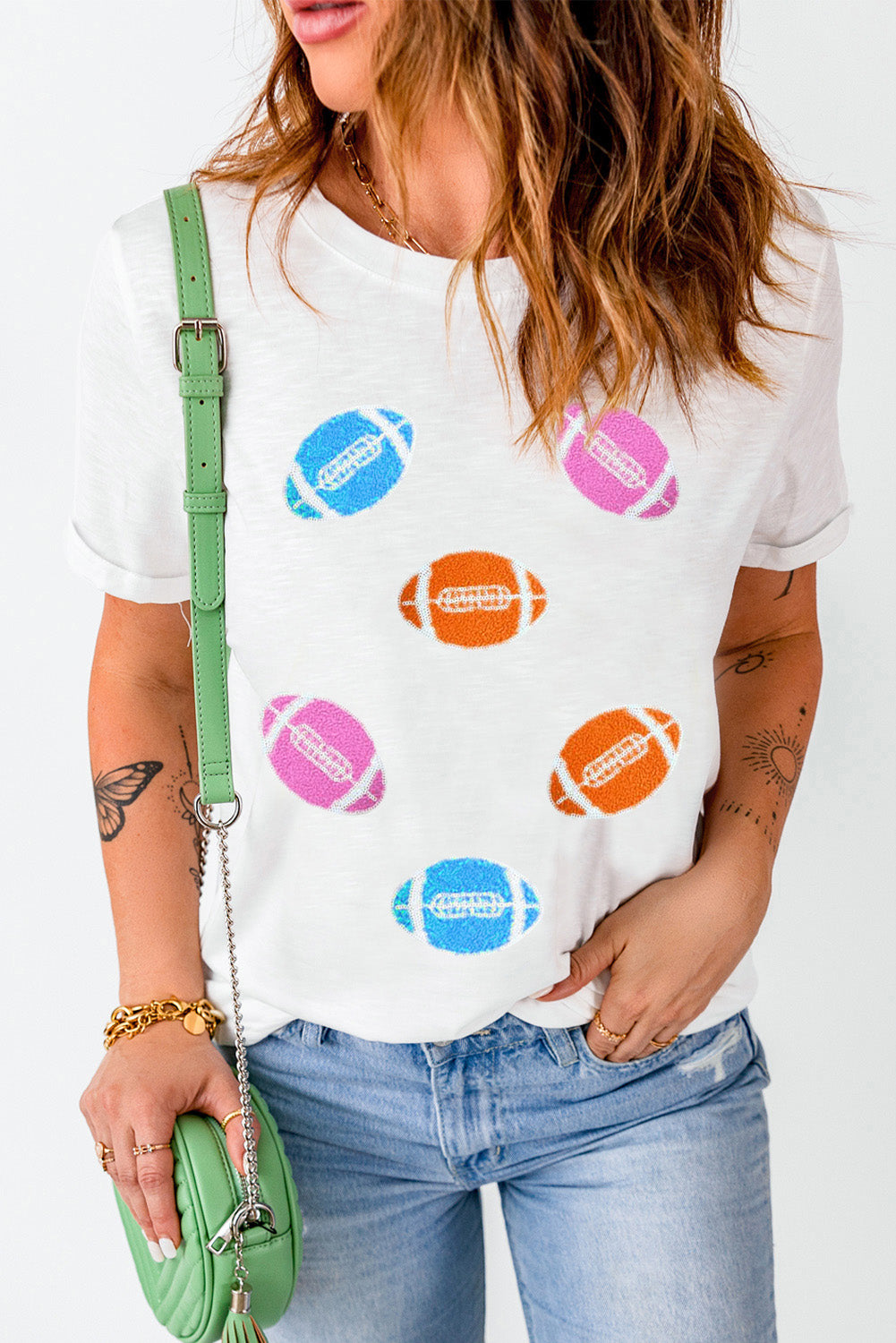 Football Round Neck Short Sleeve T-Shirt-Angel Casuals