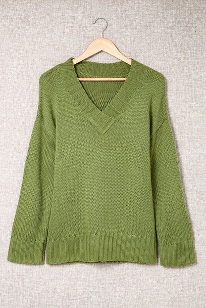 V-Neck Dropped Shoulder Sweater-Angel Casuals