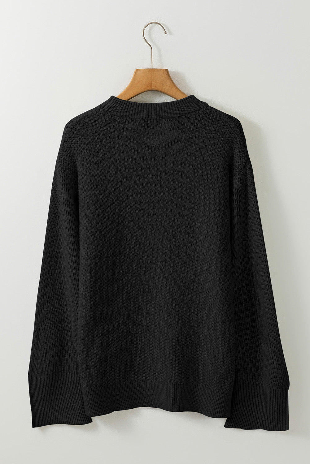 Slit Cuff Round Neck Long Sleeve Sweater-Angel Casuals