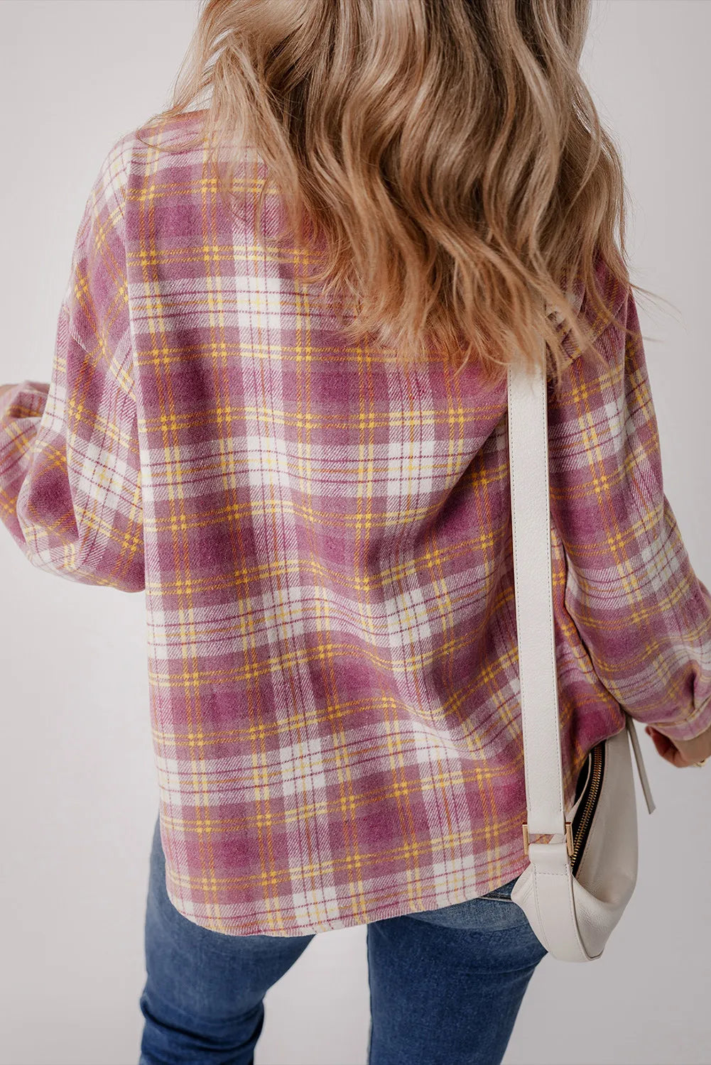 Plaid Collared Neck Long Sleeve Shacket-Angel Casuals