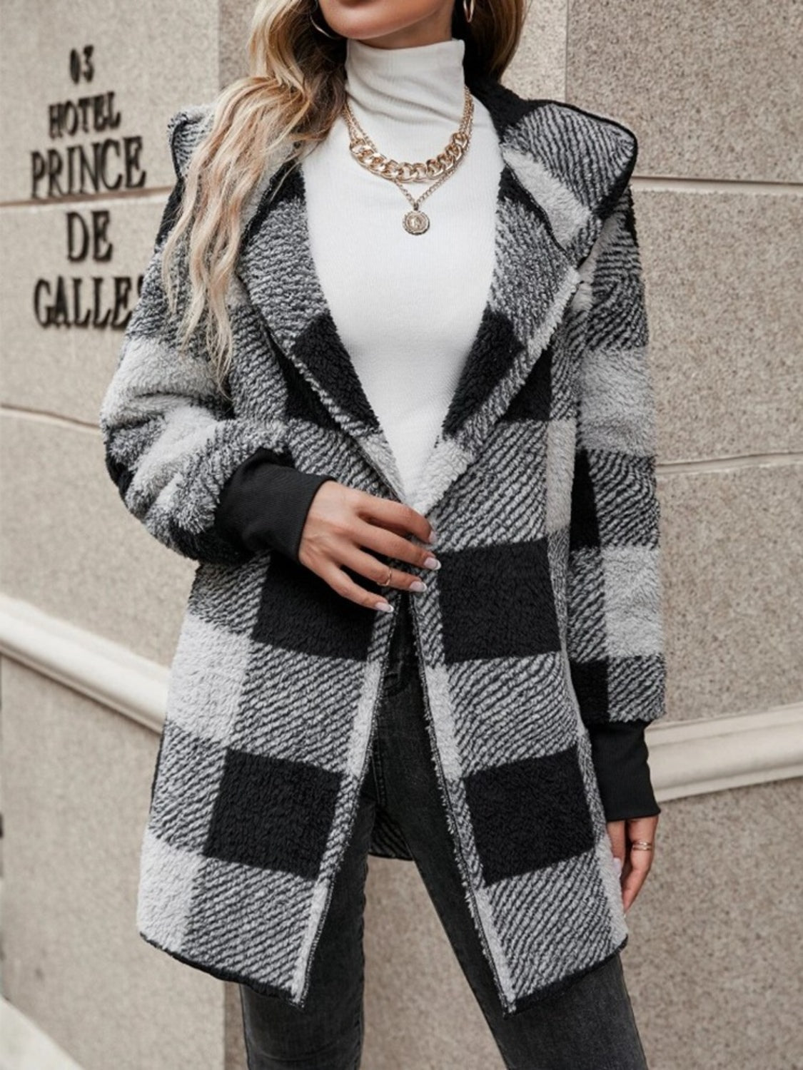 Plaid Long Sleeve Hooded Coat-Angel Casuals