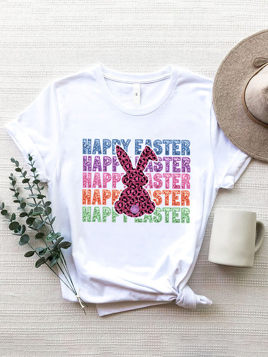 HAPPY EASTER Round Neck Short Sleeve T-Shirt-Angel Casuals