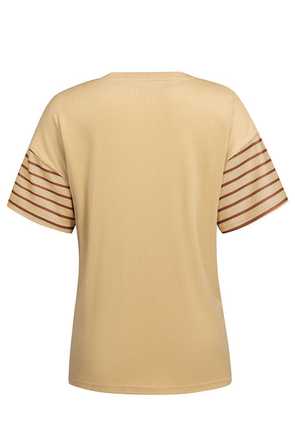 Striped Round Neck Short Sleeve T-Shirt-Angel Casuals