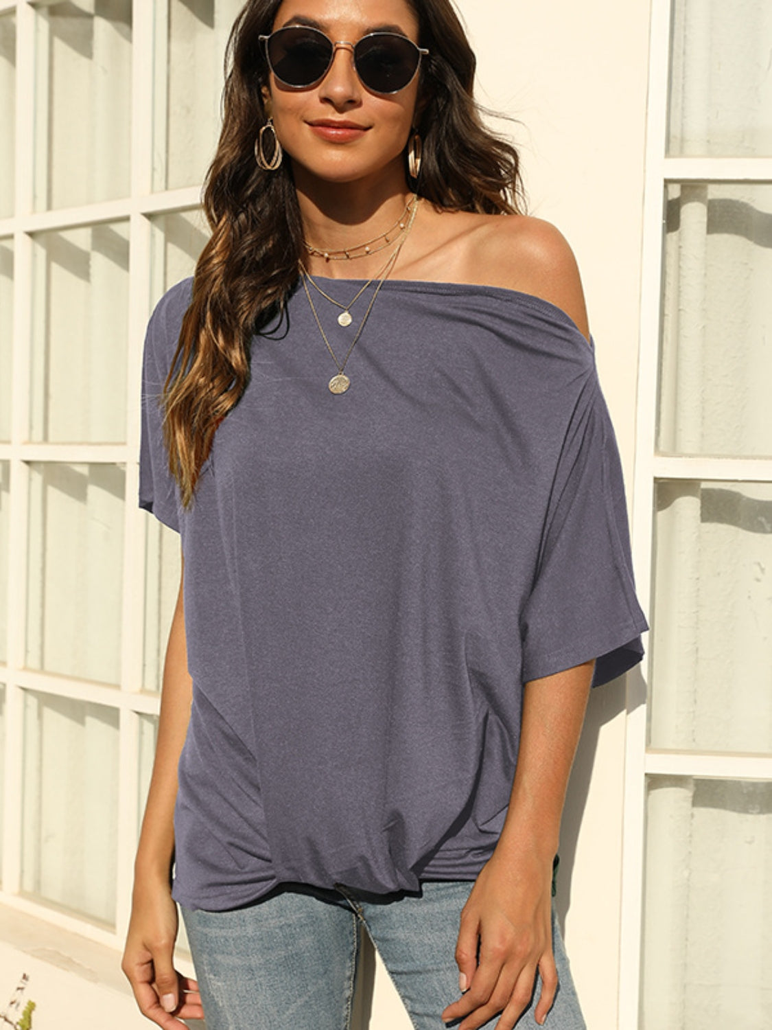 One Shoulder Short Sleeve T-Shirt-Angel Casuals