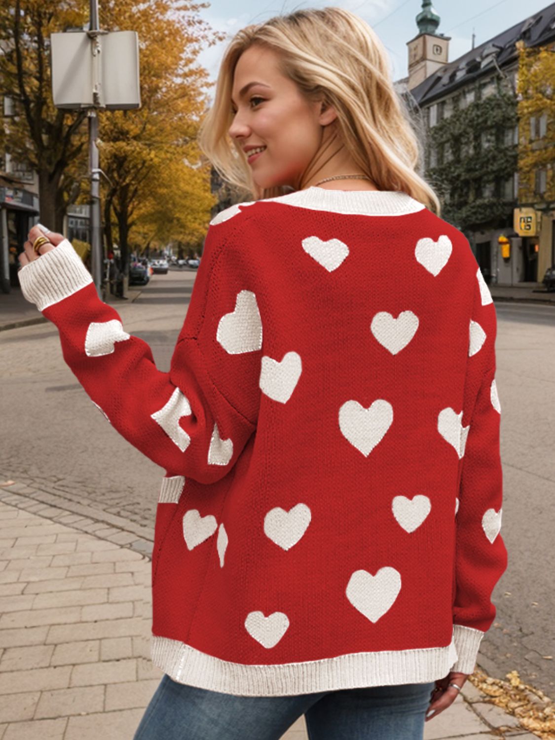 Heart Button Up Dropped Shoulder Long Sleeve Cardigan-Angel Casuals