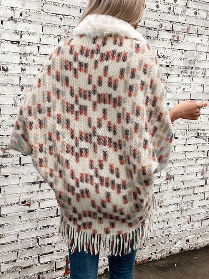 Fringe Fuzzy Open Front Poncho-Angel Casuals