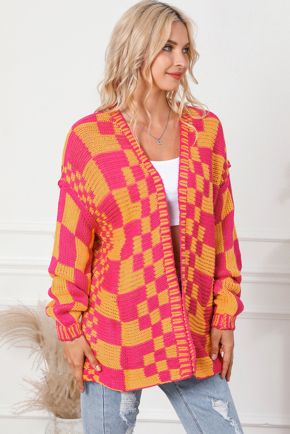 Contrast Exposed Seam Open Front Cardigan-Angel Casuals