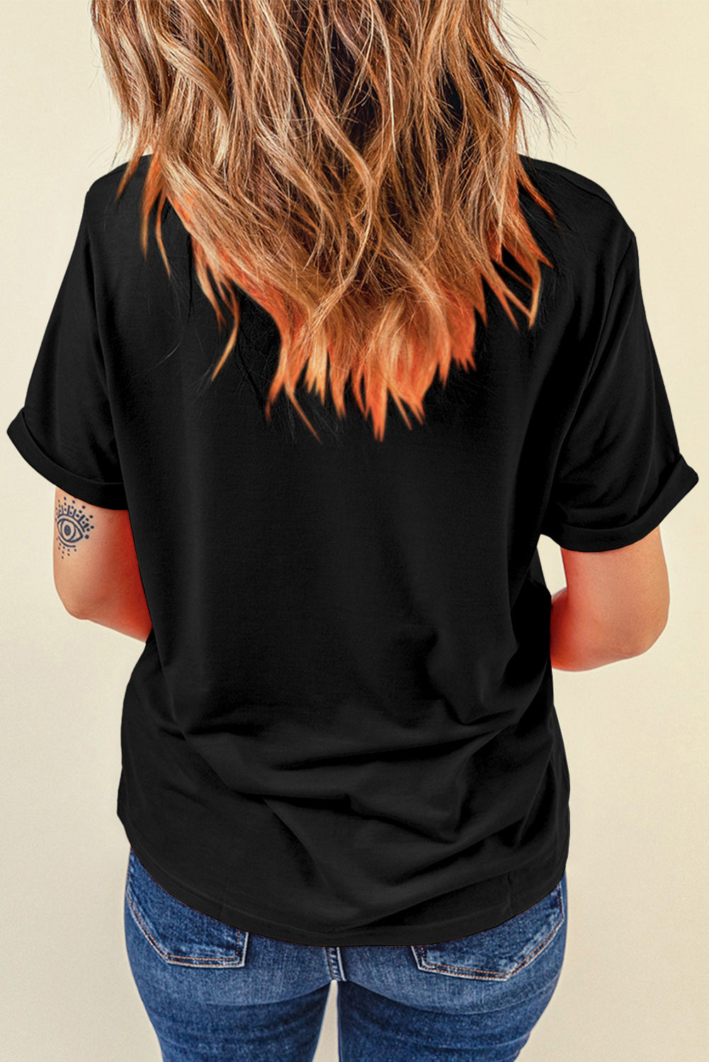 Rhinestone Round Neck Short Sleeve T-Shirt-Angel Casuals