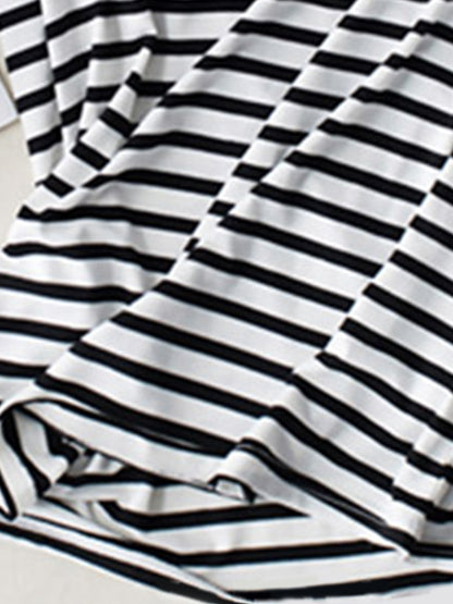 Striped Round Neck Short Sleeve T-Shirt with Bra-Angel Casuals