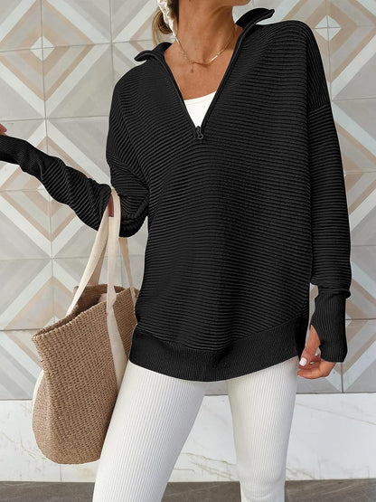 Half Zip Long Sleeve Knit Top-Angel Casuals