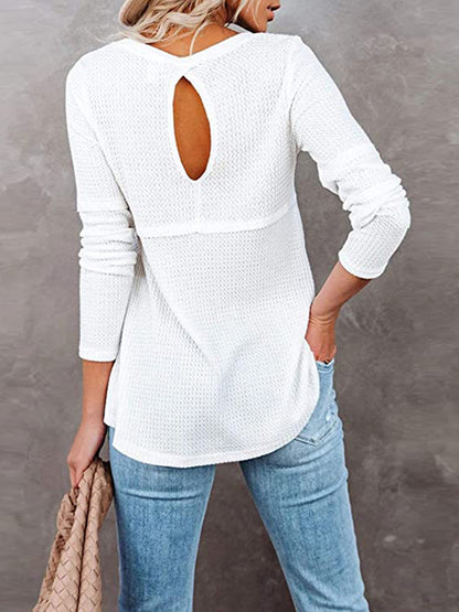 Cutout Round Neck Long Sleeve T-Shirt-Angel Casuals