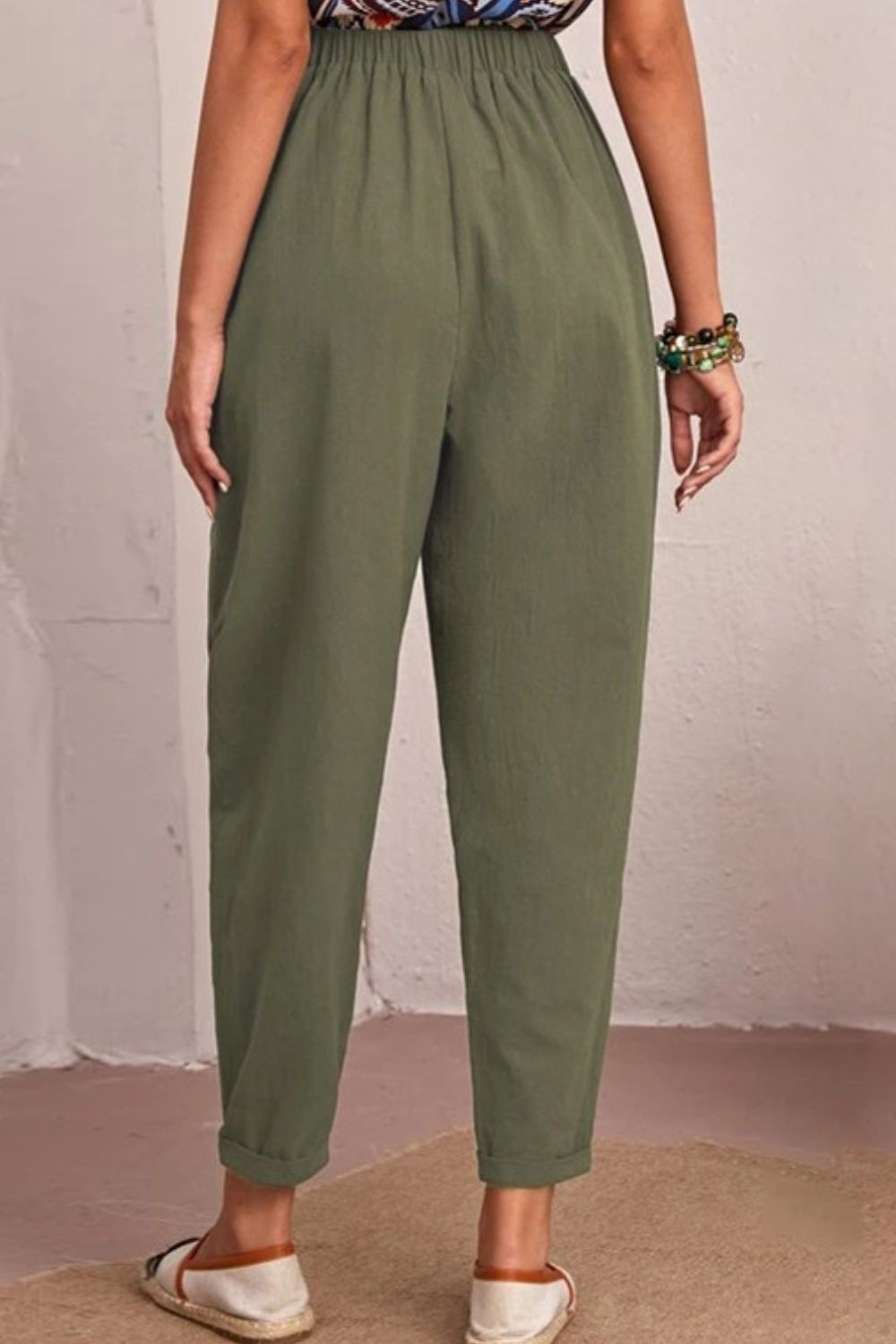 Elastic Waist Pocket Tapered Pants-Angel Casuals