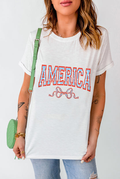 AMERICA Round Neck Short Sleeve T-Shirt-Angel Casuals
