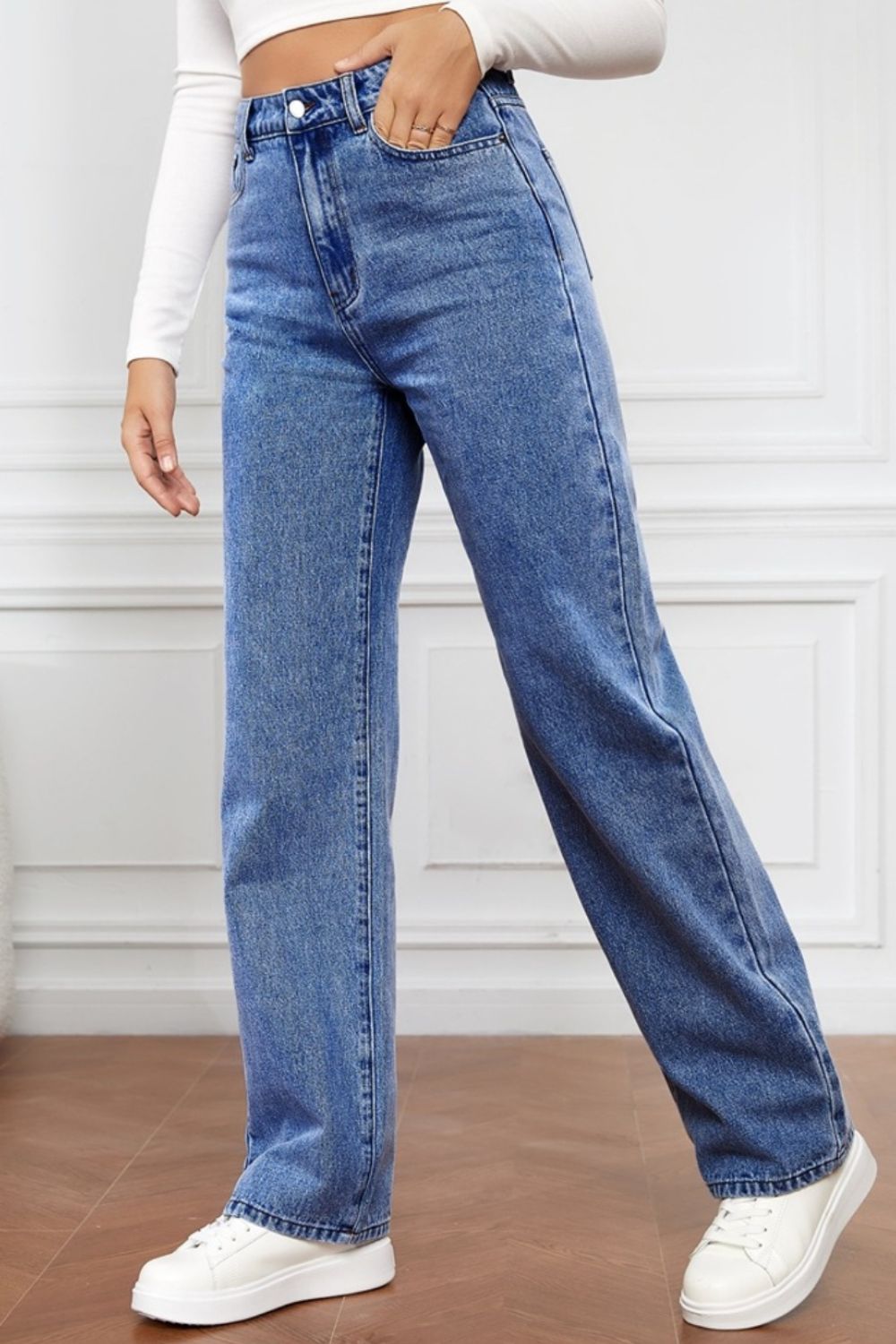 High Waist Straight Jeans-Angel Casuals