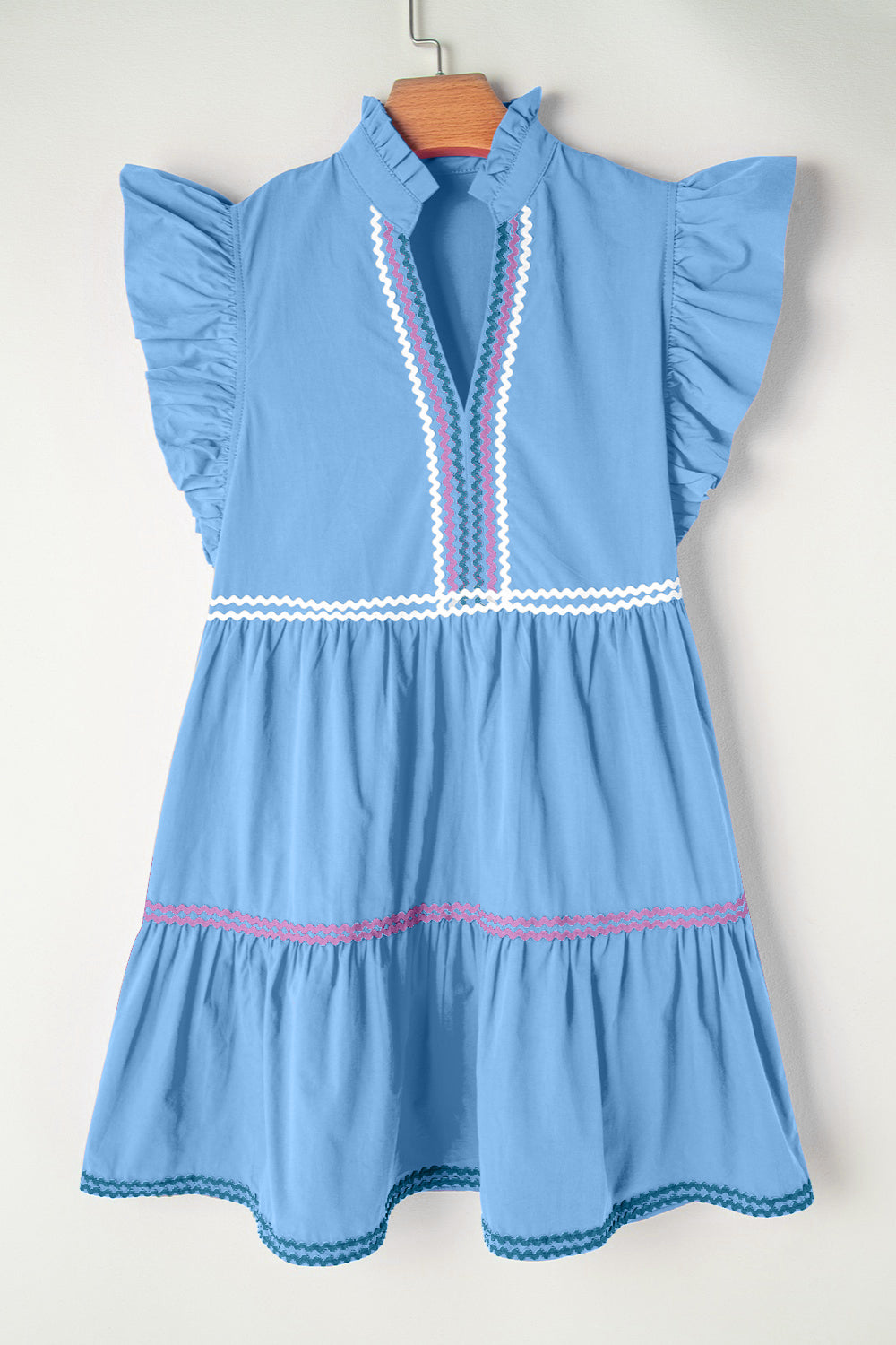 Ruffled Notched Cap Sleeve Mini Dress-Angel Casuals