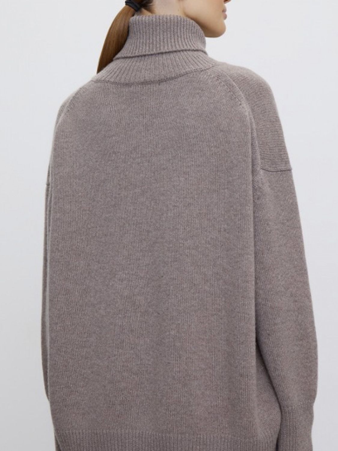 Ribbed Detail Turtleneck Dropped Shoulder Sweater-Angel Casuals