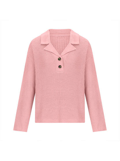 Collared Neck Half Button Knit Top-Angel Casuals