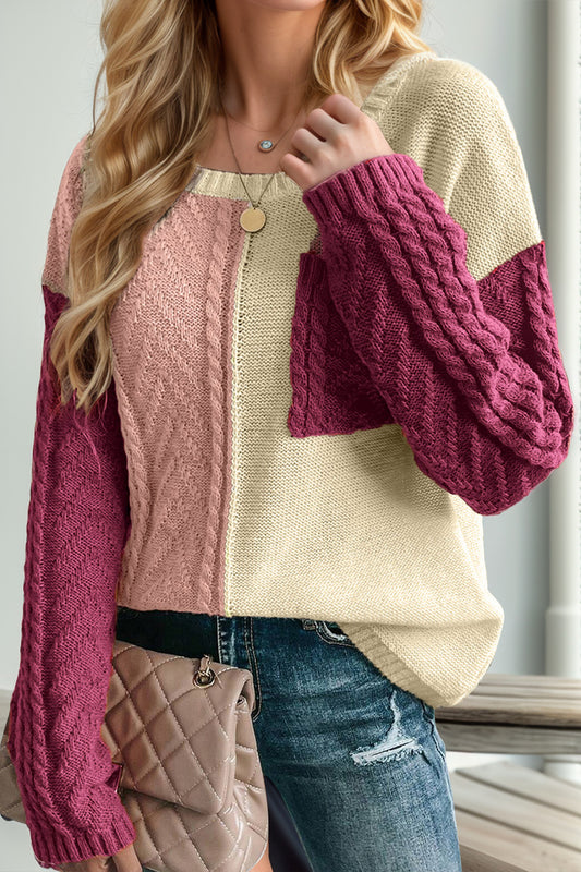 Double Take Full Size Color Block Drop Shoulder Sweater-Angel Casuals