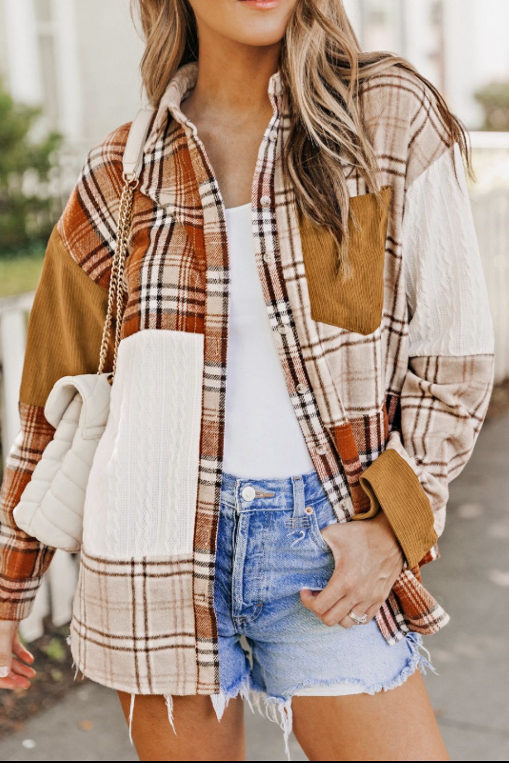 Plaid Button Up Long Sleeve Shacket-Angel Casuals