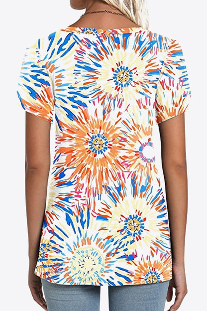 Printed Petal Sleeve V-Neck Blouse-Angel Casuals