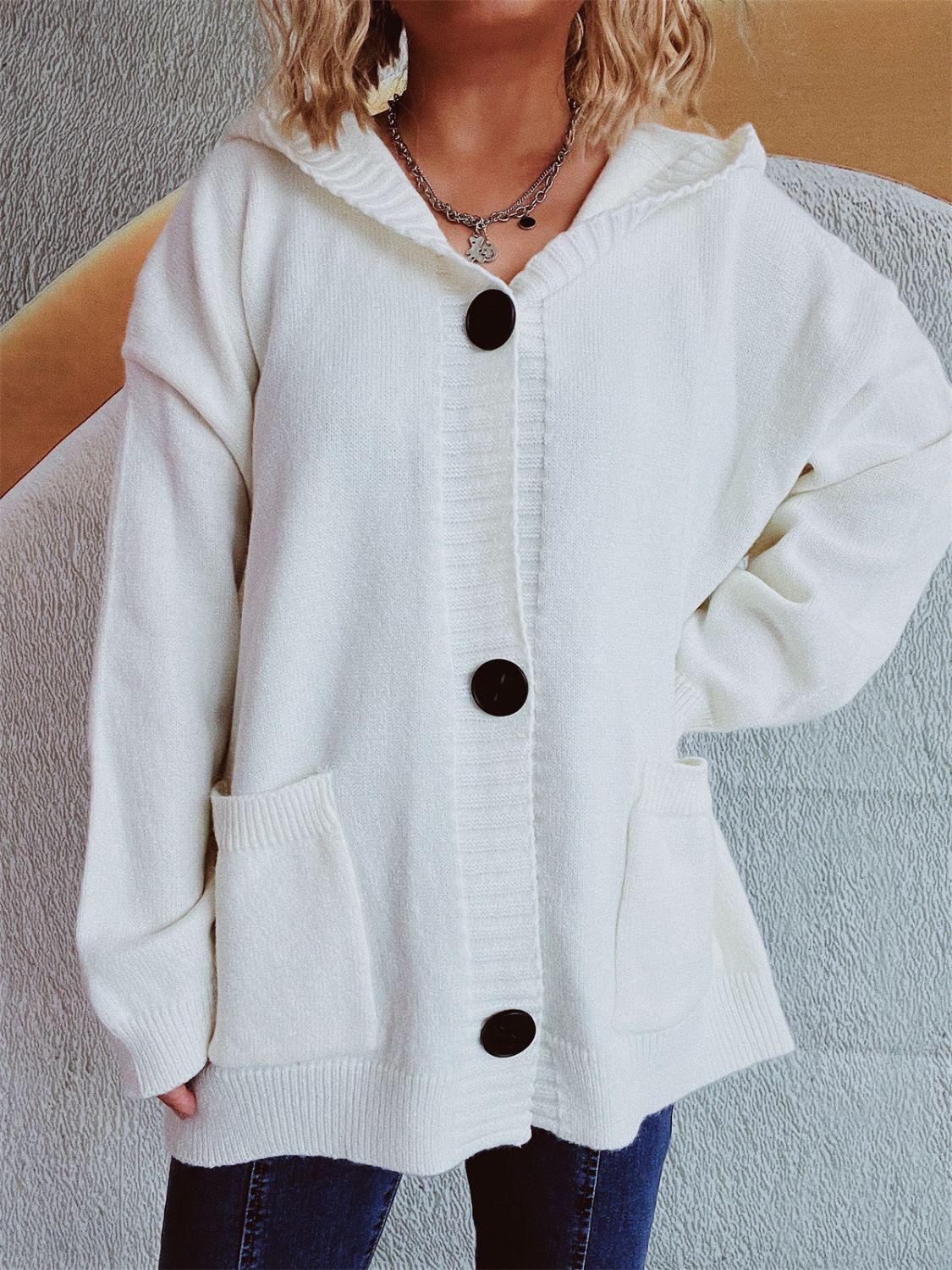 Dropped Shoulder Long Sleeve Hooded Cardigan-Angel Casuals