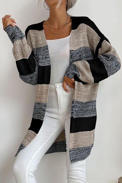 Striped Long Sleeve Duster Cardigan-Angel Casuals