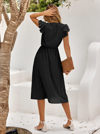 V-Neck Flutter Sleeve Midi Dress-Angel Casuals