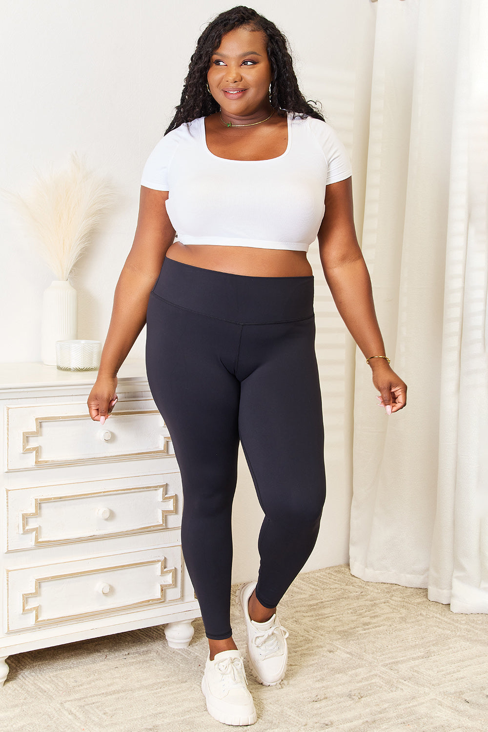 Double Take Wide Waistband Sports Leggings-Angel Casuals