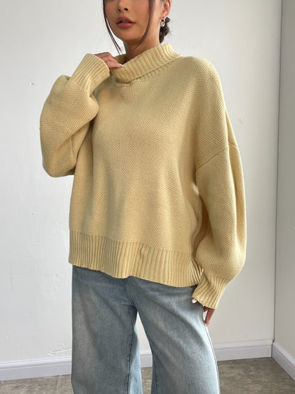 Turtleneck Dropped Shoulder Sweater-Angel Casuals