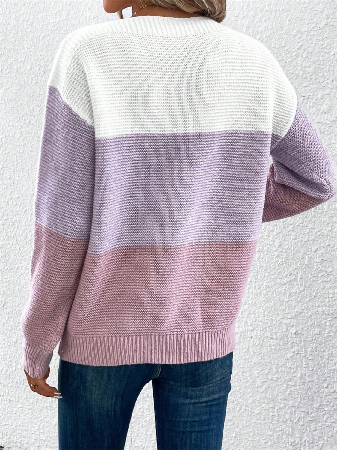 Color Block Drop Shoulder Long Sleeve Sweater-Angel Casuals