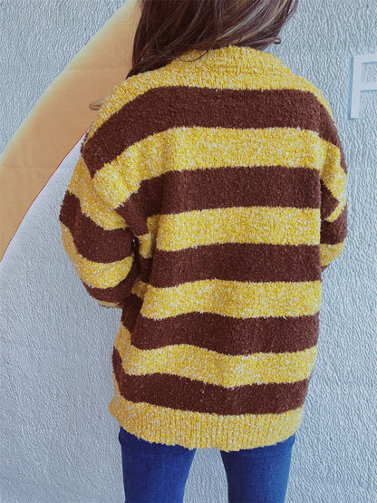 Striped Round Neck Long Sleeve Sweater-Angel Casuals