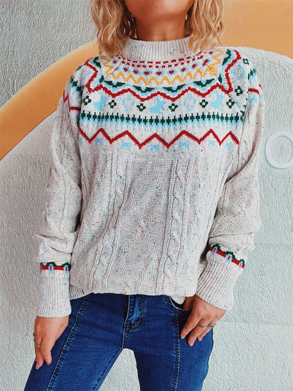 Cable-Knit Mock Neck Long Sleeve Sweater-Angel Casuals