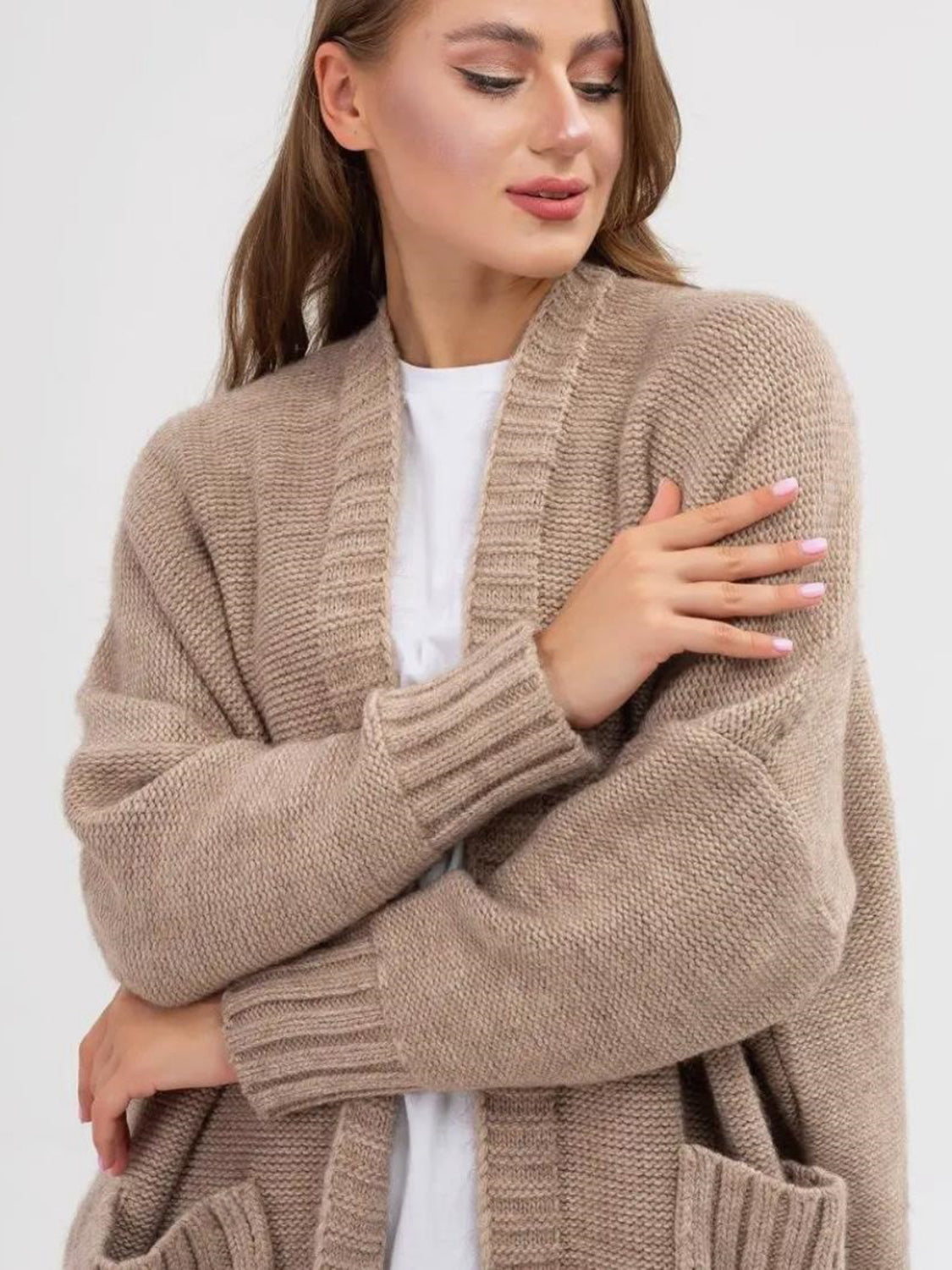 Pocketed Open Front Long Sleeve Longline Cardigan-Angel Casuals