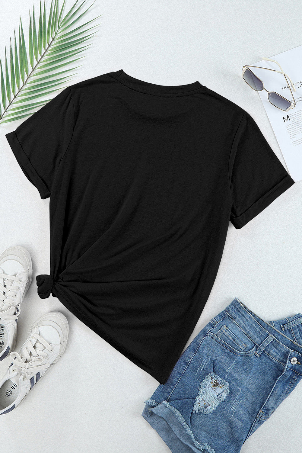 US Flag Round Neck Short Sleeve T-Shirt-Angel Casuals