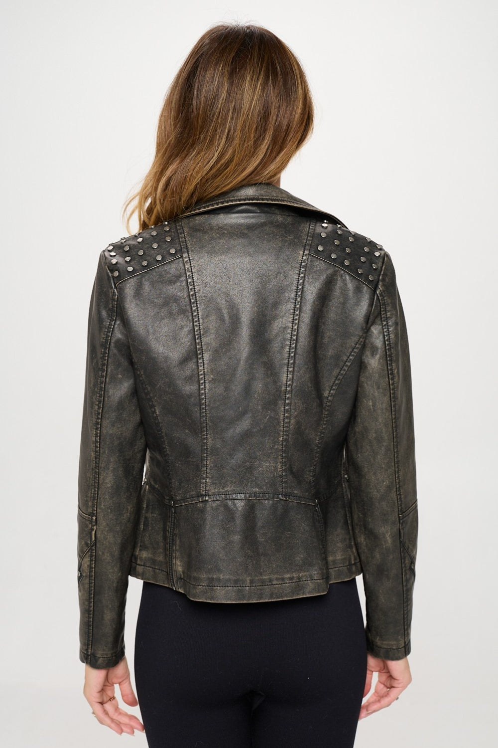 Coalition LA Studded Classic Moto Faux Leather Jacket-Angel Casuals