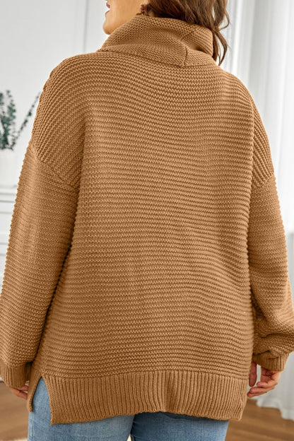 Side Slit Turtleneck Long Sleeve Sweater-Angel Casuals