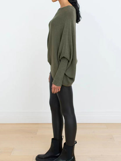 Full Size Boat Neck Batwing Sleeve Knit Top-Angel Casuals