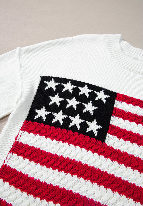 US Flag Side Slit Drop Shoulder Sweater-Angel Casuals