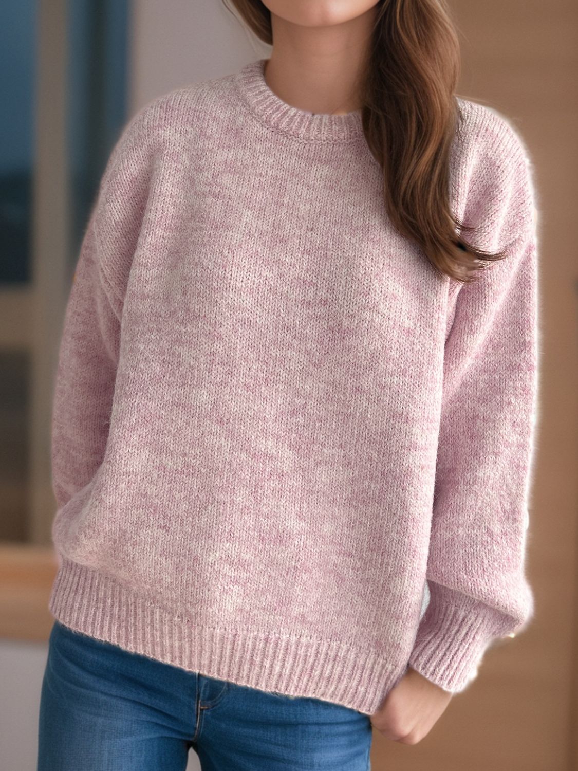 Round Neck Long Sleeve Sweater-Angel Casuals