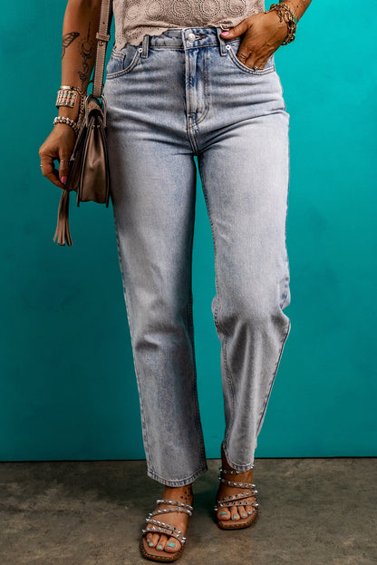 Pocketed Mid-Rise Waist Jeans-Angel Casuals