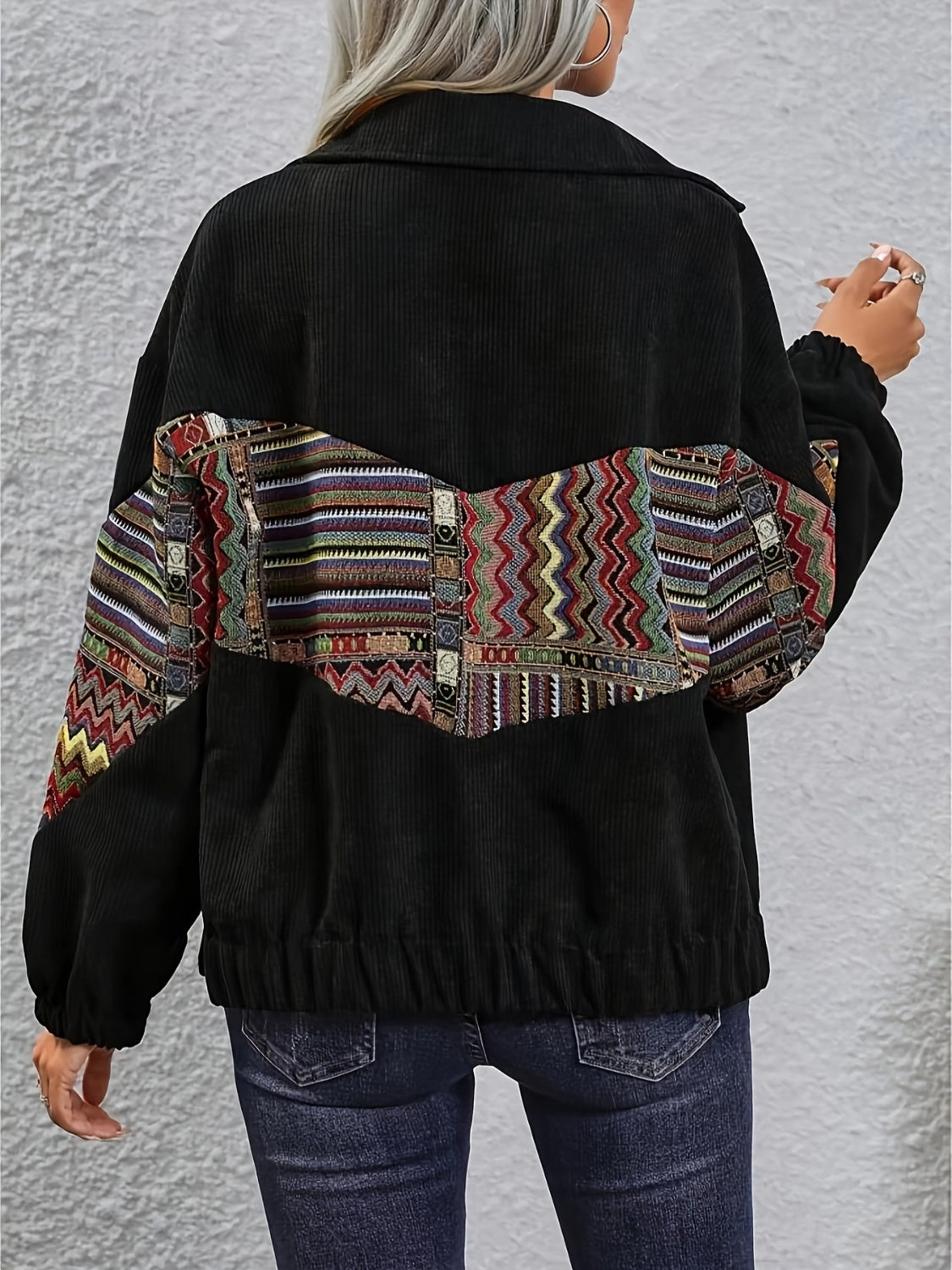 Embroidered Collared Neck Snap Down Jacket-Angel Casuals