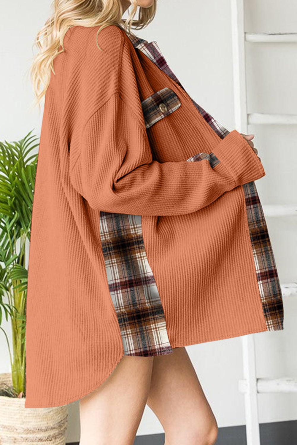 Plaid Button Down Collared Jacket-Angel Casuals