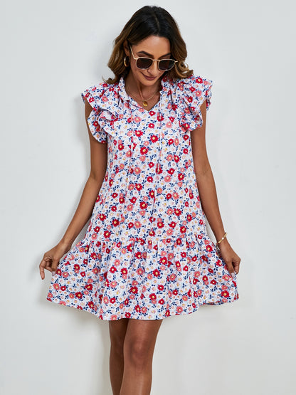 Tied Floral Cap Sleeve Mini Dress-Angel Casuals