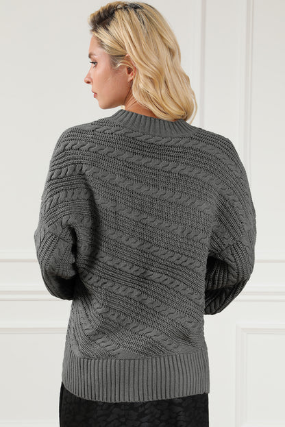 Cable-Knit Mock Neck Dropped Shoulder Sweater-Angel Casuals