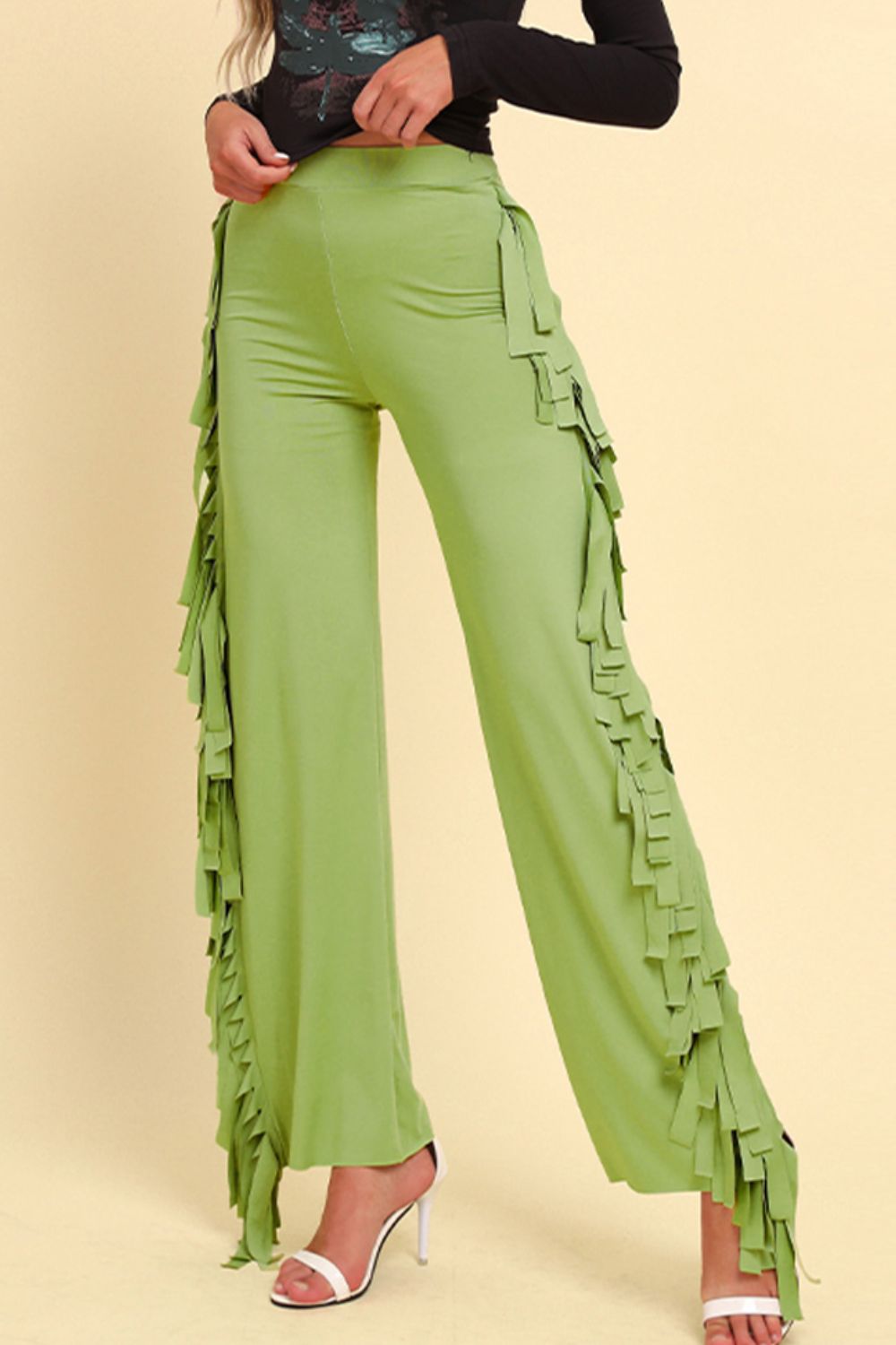 Fringe Trim Wide Leg Pants-Angel Casuals