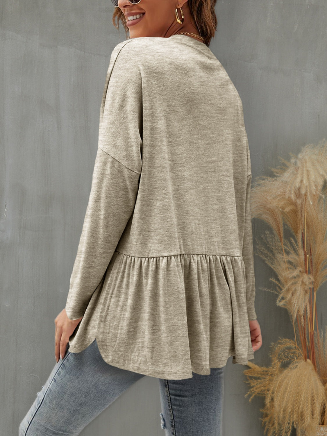 FAM-FAM Ruffled Button Up Long Sleeve Cardigan-Angel Casuals