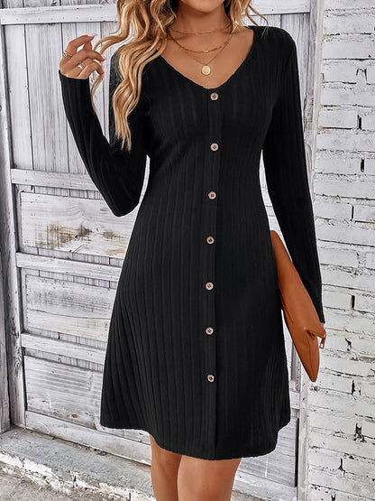 V-Neck Long Sleeve Mini Dress-Angel Casuals