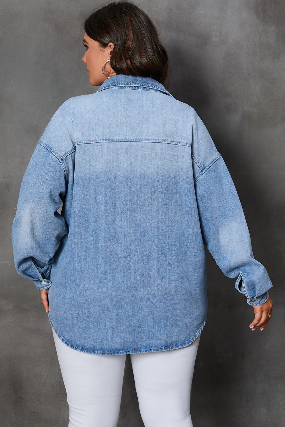 Plus Size Button Up Pocketed Denim Top-Angel Casuals